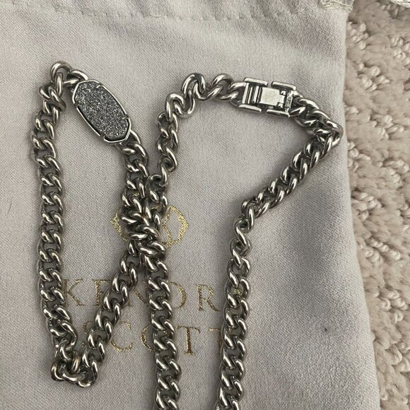 Kendra Scott Elaina Platinum Druzy Stone Chain Link Necklace Rhodium Plated - Picture 3 of 4